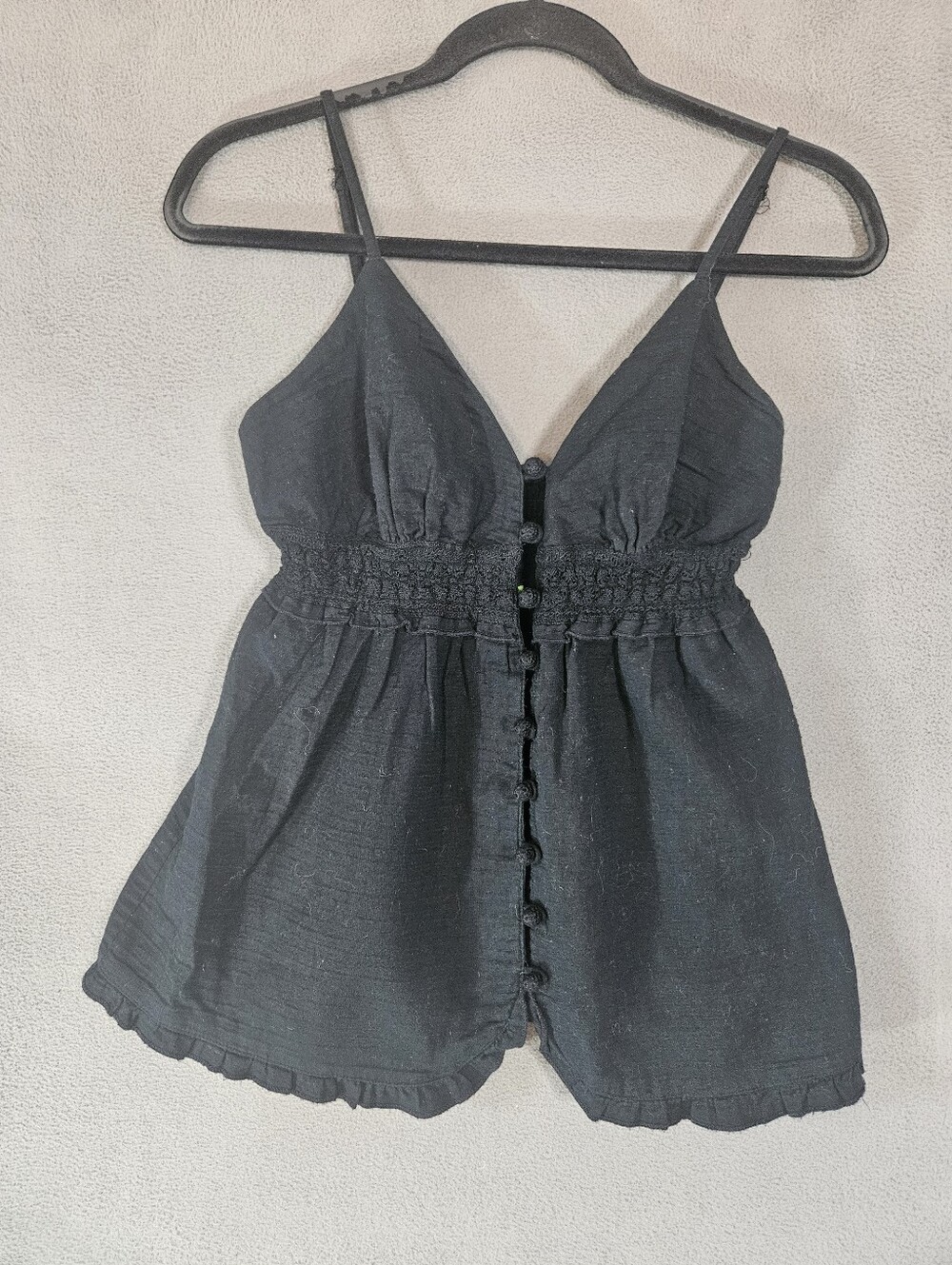 Vintage Y2K Old Navy Tank Top Shirt Small Black Boho Open Button Up Vneck